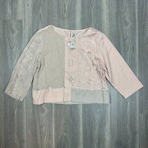 Vintage Nancy Bolen City Girl Pink Jacquard Embroidered Top Petite Large